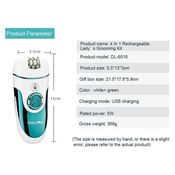 DALING DL-6018 high quality 4 in 1 lady epilator lady shaver and trimmer lady shaver beauty kit